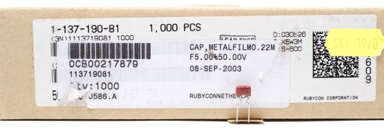 Rubycon Metal Film Capacitor – 0.22MF 50.00V, 5.00%