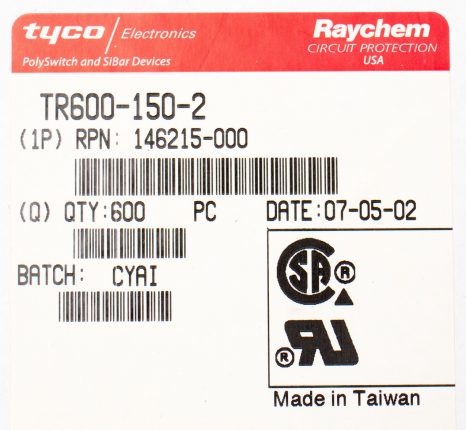 TYCO Raychem Resettable Fuse TR 600-150-A
