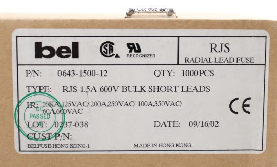 Bel 0643-1500-12 RJS 1.5A 600V Bulk Short Leads