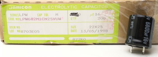 Bulk Capacitors –  Jamicon Electrolytic 6800 uF 16V