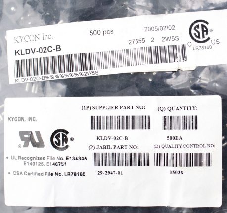 Kycon KLDV-02C-B 2.5mm Vertical Jack, Bag of 500 Pieces