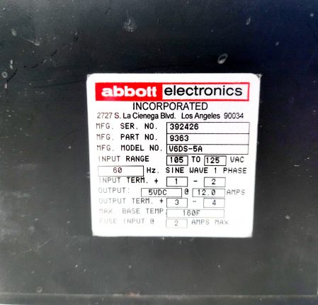 Abbott Electronics V6DS-5A Power Supply w/connector