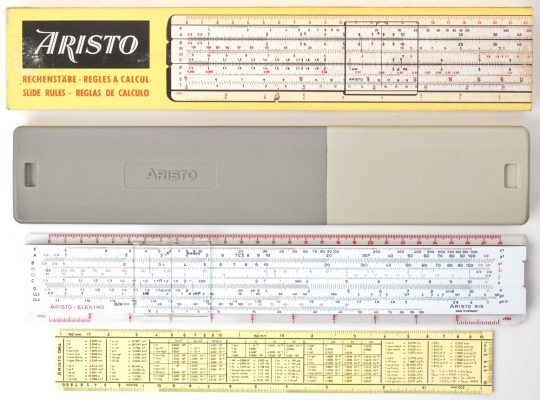 Aristo Elektro 915 Full Size Slide Rule w/Box, Case, Support Rule, Manual, & Stands (NIB)