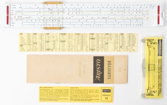 Aristo 0958 Geodat Full Size Slide Rule w/Box, Case, Support Rule, Manual, & Stands (NIB)