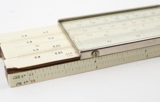 Nestler 21A 22″/20″ Oversize Slide Rule (Rule – good condition, Case – poor condition)