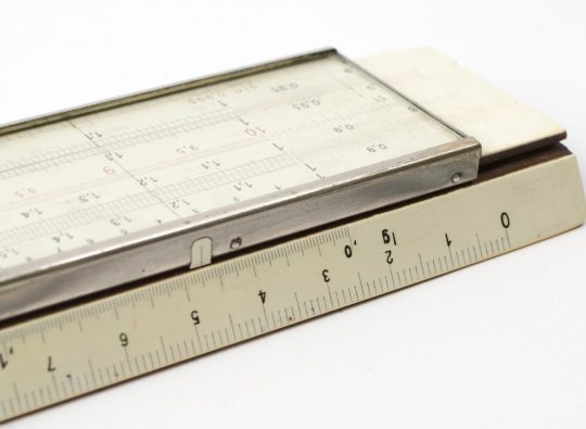 Nestler 21A 22″/20″ Oversize Slide Rule (Rule – good condition, Case – poor condition)