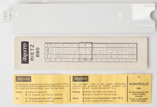Aristo 890 Pocket Slide Rule w/Box, Case, & Manual (new/mint)
