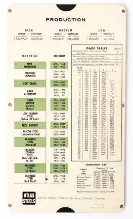 Atlas Steels Blanking Die Slide Rule