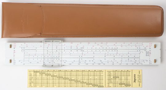 Artisto HyperboLog 0971 Full Size Slide Rule w/Leather Case & Support Rule (Mint condition)